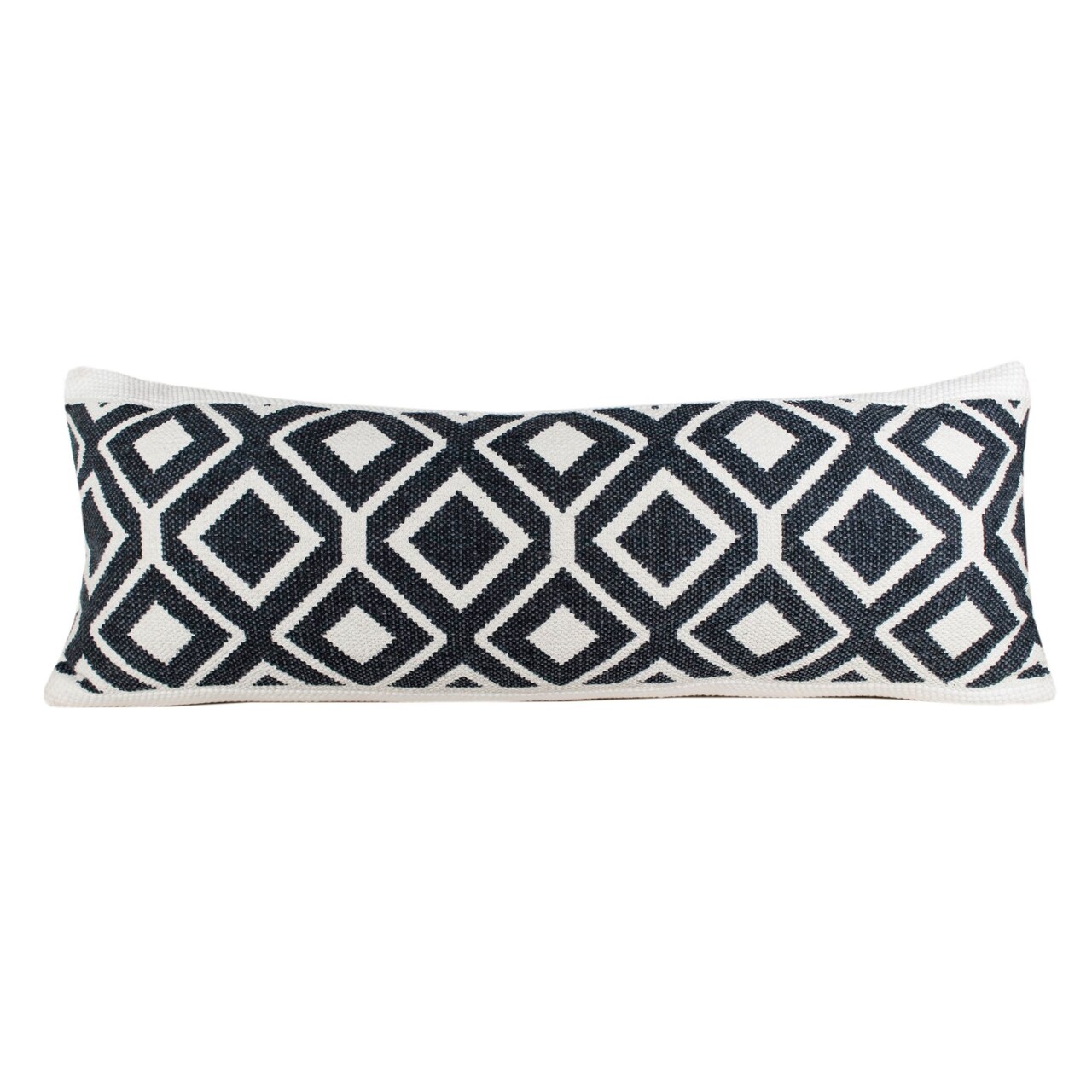 Laddha Home Designs 36" Blue and White Geometric Diamond Lumbar Throw Pillow